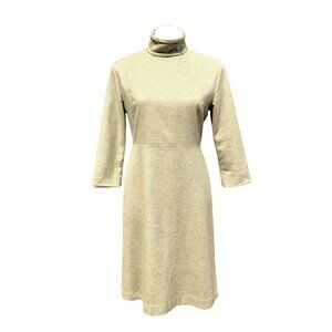 Vintage Les Prairies de Paris Long Sleeve Dress French Green Wool Blend Retro 60